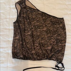 Black BCBGMAXAZARIA Lace One-Shoulder Top SIZE S